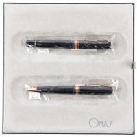 OMAS Dama Limited Edition Grey Fountain Pen Rose Gold Trim Medium 18K Nib and Ballpoint Pen Rose Gold Trim Set