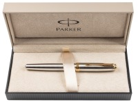 Parker Sonnet Stainless Steel Gold Trim Fountain Pen Medium Nib