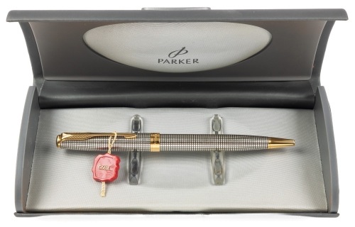 Parker Sonnet Sterling Silver Cisele Gold Trim Ballpoint Pen