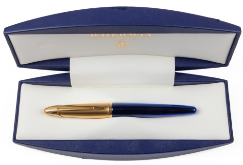 Waterman Edson Sapphire Blue Gold Trim Fountain Pen Extra Fine Nib