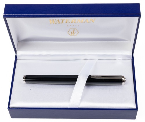 Waterman Exception Slim Black Silver Trim Fountain Pen Medium Nib