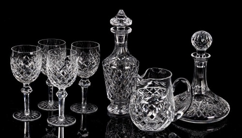 Waterford Crystal Barware Including Two Decanters, a Pitcher and Four Goblets