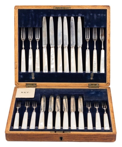 Mother of Pearl Dessert Set in Original Wood Fitted Case