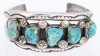 Striking, Rugged Navajo Style Cuff Bracelet 5 Excellent Turquoise "Chunks" in Sterling Silver