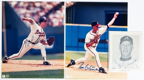 Three Signed Photos: Greg Maddux, Tom Glavin and Whitlow Wyatt