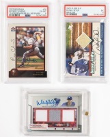 Three Signed Baseball Cards Two with Swatches: Derek Jeeter, Walker Buehler and Roger Clemens