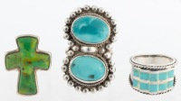 Three (3) Sterling Silver Rings One from Thailand Expertly Cut and Polished Into a Cross