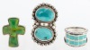 Three (3) Sterling Silver Rings One from Thailand Expertly Cut and Polished Into a Cross