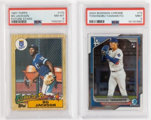 Two Baseball Cards: 1987 Bo Jackson and 2024 Yoshinobu Yamamoto