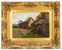 John Bowman. "Feeding Chickens" Original Oil on Panel