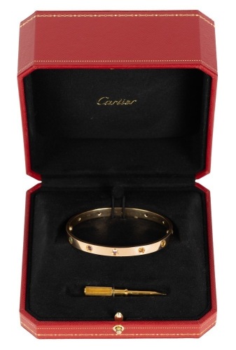 Ladies Cartier 18K Yellow Gold Love Bracelet with 10 Semi-Precious Gem Stones Boasting Brilliant Colors