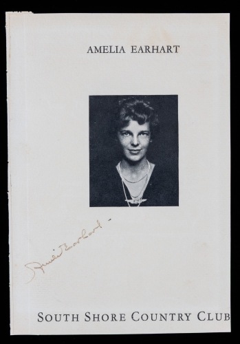 Amelia Earhart Signed Program Cover Photo as Keynote Speaker. Superb Signature, Clearly Legible, 1935.