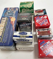 Seven (7) Sealed Sets of Baseball Cards. One Set of Hockey and one Boxed Set of 87 Fleer Baseball Cards