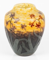Important, Large Daum Nancy Vase in 3 Layers Acid Etched and Handpainted Flowers
