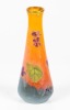 Daum Nancy Cameo and Acid Etched Vase with Violets and Green Leaves. 1895 -1910