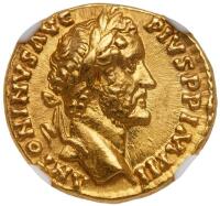 Antoninus Pius, AD 138-161. Gold Aureus (6.93 g), Rome, struck AD 155-156.