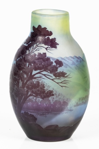 Captivating Gall&Atilde;&copy; Cameo Vase Having 4 Layers to Convey a Dramatic Landscape Scene at Dusk. Exquisite Work