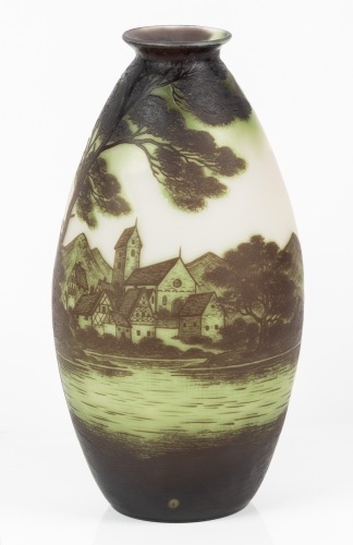 Wonderful French Cameo Glass Vase in Three Layers by Richard French for Loetz Glass Works, Austria