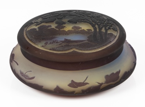 Exquisite Gall&Atilde;&copy; Dresser Box of Exceptional Artistry. Remarkable Scenic Design on Lid with Complimenting Bowl 3 Layers of