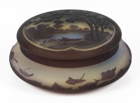 Exquisite Gall&Atilde;&copy; Dresser Box of Exceptional Artistry. Remarkable Scenic Design on Lid with Complimenting Bowl 3 Layers of