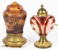 Two Cameo Glass Night Lights one by D'Argental. The Unsigned Heart-Shaped Piece is Fire Polished and Very Appealing. Bot