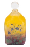 Outstanding Daum Nancy Acid Etched Cameo Glass Decanter with Hand Painted Flowers in Enamel and Frosted Glass Stopper