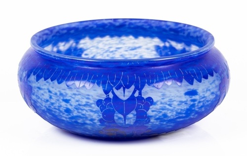 Large, Wide Mouth. Cameo Glass Centerpiece Bowl by Charles Le Verre for Schneider Glass