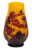Superior &Atilde;&permil;mile Gall&Atilde;&copy; Vase with Two Overlays of Glass that Create a Remarkable Color Combination with the Blossoms and Br