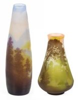 Two Visually Beautiful Gall&Atilde;&copy; Landscape Vases with Three Layers of Glass in Sunset Colors