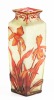 Daum Nancy Square Vase, Deep Wheel Cut Cameo Glass with Gilt Highlights on Bold Slipper Orchid Blossoms.