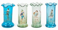Two Pairs of Theodor R&Atilde;&para;ssler Bohemian Glass Vases, One Pair in Aqua, One in Light Green