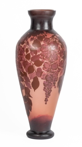 Monumental, Spectacular, Gall&Atilde;&copy; Acid-Etched Cameo Glass Lobby Vase, 24.75" Tall. An Art Nouveau Masterpiece.