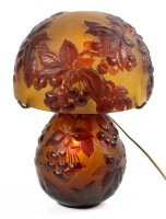 Beautiful &Atilde;&permil;mile Gall&Atilde;&copy; Mold-Blown Cameo Glass Lamp, A Gorgeous Explosion of Cherries Both on Canopy and Body.