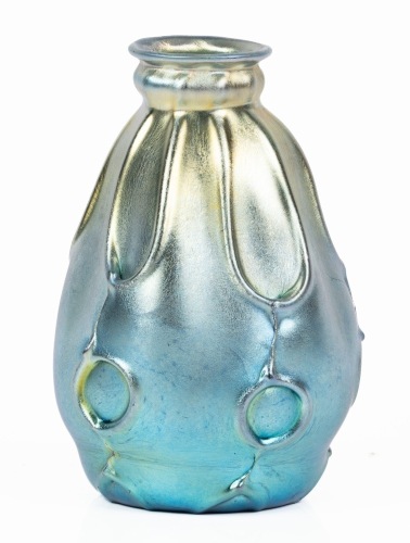 Tiffany Favrile Blue and Gold Iridescent Small Vase