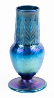 Tiffany Blue Favrile Pedestal Vase with a Reverse Chevron Design