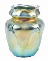 Tiffany Favrile Vase in Iridescent Blue and Gold Short Vase that Dazzles, Very Scarce