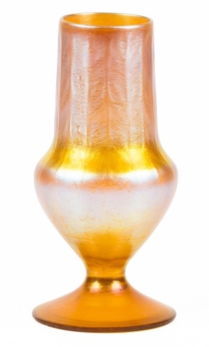 Tiffany Gold Favrile Pedestal Vase with a Reverse Chevron Design