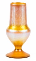 Tiffany Gold Favrile Pedestal Vase with a Reverse Chevron Design