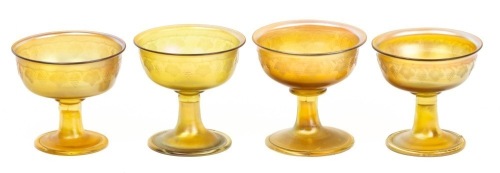 Tiffany Favrile, Gold Iridescent Sherbet or Champagne Goblets Four (4) Total
