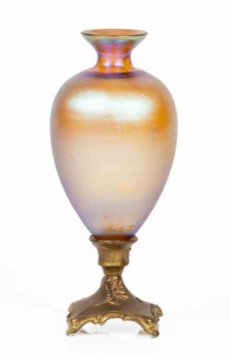 Tiffany Favrile Vase on Gilt Bronze Pedestal, Very Scarce