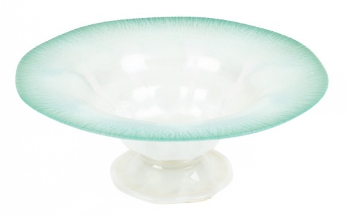 Louis Comfort Tiffany Favrile Aqua Blue, Opalescent Compote with Soft White Petal Design Within the Basin