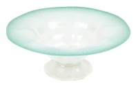 Louis Comfort Tiffany Favrile Aqua Blue, Opalescent Compote with Soft White Petal Design Within the Basin