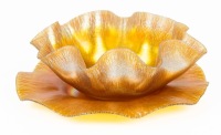 Tiffany Favrile Ruffled Bowl with Underplate in Iridescent Gold
