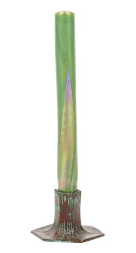 Tiffany Studios New York, Bronze Patinated Base with Favrile Cylindrical Vase