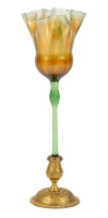 Tiffany Studios Early Floriform Vase in Favrile Glass with a Gilt Gold Bronze Base