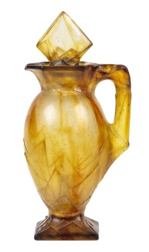 Gabriel Argy Rousseau Spectacular P&Atilde;&cent;te De Verre Glass Crystal Pitcher with Stopper and Molded Details Towards Base. Muse