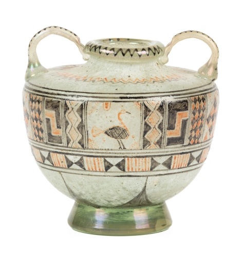 Ludwig Moser Glass, Two-Handled Short Vase. A Striking Piece of Bohemian Art Glass
