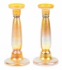 Pair of Tall, Iridescent Gold, Art Nouveau Czech Candlesticks