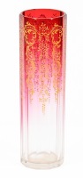 Ludwig Moser Clear and Cranberry Colored Glass with Scrolled Foliate Designs in Gold Enamel