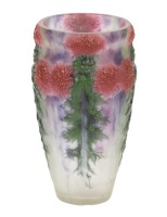 Gabriel Argy Rousseau, Prized, Pate de Verre Vase with Red Thistles, ca. 1920, Museum Worthy Piece